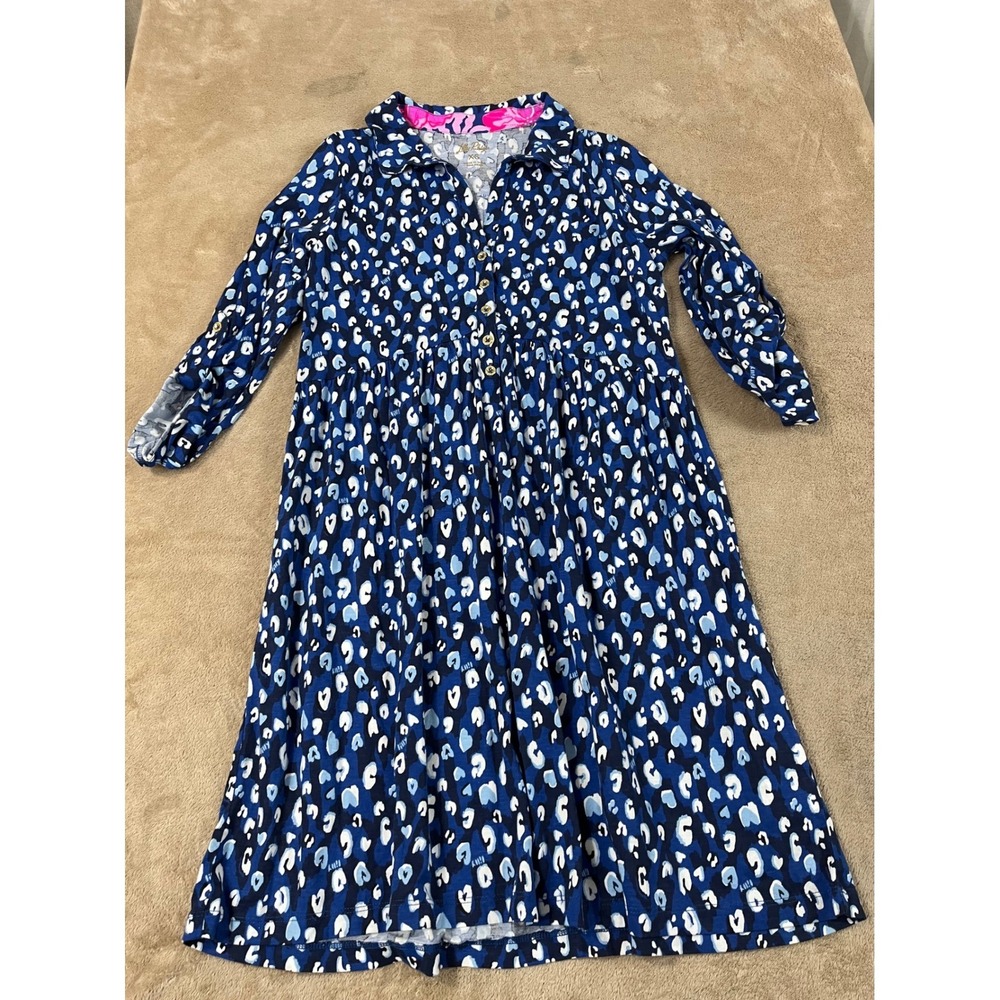 Lilly Pulitzer Saralyn Popover Starlight Shirtdress Women XS Navy Blue 3/4 EUC
